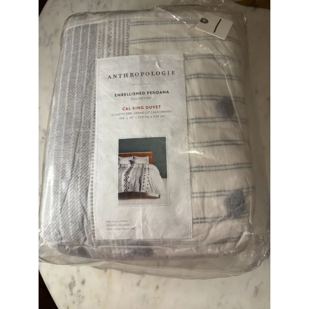 Anthropologie Embelished Pendana California King Duvet Black White NWT $298